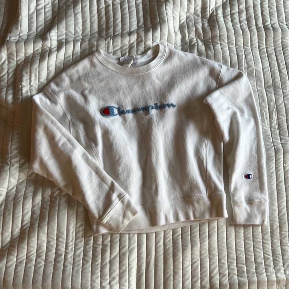 Champion White Reverse Weave Crewneck Sweatshirt